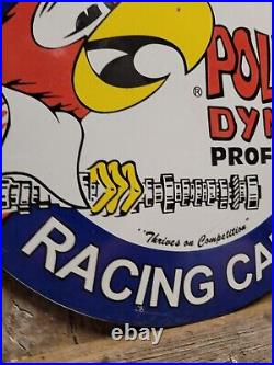 Vintage Iskenderian Porcelain Sign Poly Dyne Racing Cams Gas Auto Parts Car Oil