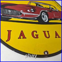 Vintage Jaguar Sign Luxury Automobile Motors Gas Pump Porcelain Sign