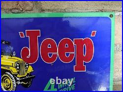 Vintage Jeep 4 Wheel Drive Porcelain Metal Advertising Sign 12 X 8