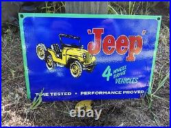 Vintage Jeep 4 Wheel Drive Porcelain Metal Sign