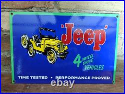 Vintage Jeep 4 Wheel Drive Veicles Porcelain Metal Advertising Sign