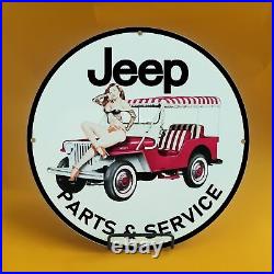 Vintage Jeep Car Gasoline Porcelain Gas Service Station Auto Pump Plate Sign