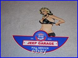 Vintage Jeep Full Service Garage Woman 12 Metal Car Truck Suv Gasoline Oil Sign