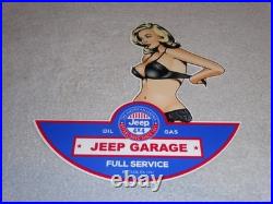 Vintage Jeep Full Service Garage Woman 12 Metal Car Truck Suv Gasoline Oil Sign