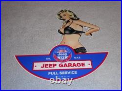 Vintage Jeep Full Service Garage Woman 12 Metal Car Truck Suv Gasoline Oil Sign