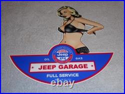 Vintage Jeep Full Service Garage Woman 12 Metal Car Truck Suv Gasoline Oil Sign
