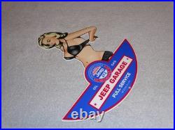 Vintage Jeep Full Service Garage Woman 12 Metal Car Truck Suv Gasoline Oil Sign