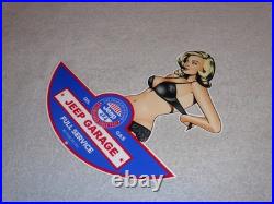 Vintage Jeep Full Service Garage Woman 12 Metal Car Truck Suv Gasoline Oil Sign