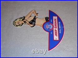 Vintage Jeep Full Service Garage Woman 12 Metal Car Truck Suv Gasoline Oil Sign
