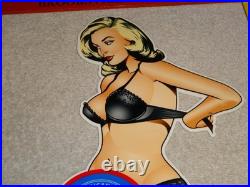 Vintage Jeep Full Service Garage Woman Metal Enamel Car Gasoline Oil Willys Sign