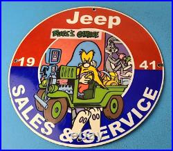 Vintage Jeep Porcelain Gas Auto Garage Service Sales Dealer Service Pump Sign