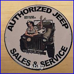 Vintage Jeep Porcelain Sign Auto Dealer Sales Service Gas Oil Station Pump Plate