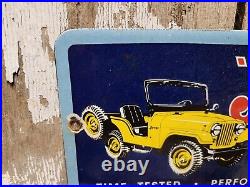 Vintage Jeep Porcelain Sign Automobile Dealer Advertising Truck Car 4wheel Drive