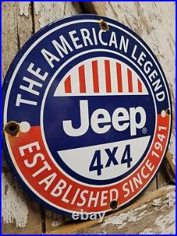 Vintage Jeep Porcelain Sign Old American 4x4 Truck Automobile Dealer USA Gas Oil