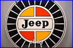 Vintage Jeep Sign Board Advertising Porcelain Enamel Double Sided Automobile 1