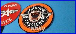 Vintage Johnson Gas & Flying A Gasoline Porcelain Topper Automobile Plate Sign