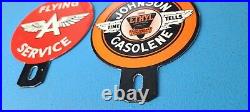 Vintage Johnson Gas & Flying A Gasoline Porcelain Topper Automobile Plate Sign