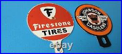 Vintage Johnson Gasoline & Firestone Tires Gas Porcelain Topper Automobile Sign