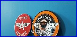 Vintage Johnson Gasoline & Flying A Gas Porcelain Topper Automobile Plate Sign