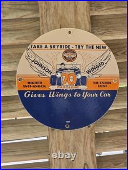 Vintage Johnson Gasoline Porcelain Dealership Sign Gives Wings To Your Car 12