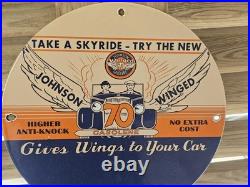 Vintage Johnson Gasoline Porcelain Dealership Sign Gives Wings To Your Car 12