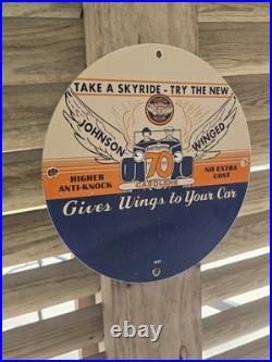Vintage Johnson Gasoline Porcelain Dealership Sign Gives Wings To Your Car 12
