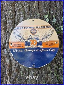 Vintage Johnson Gasoline Porcelain Sign Gives Wings To Your Car 12