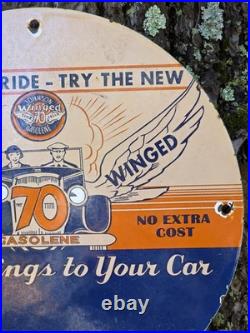 Vintage Johnson Gasoline Porcelain Sign Gives Wings To Your Car 12