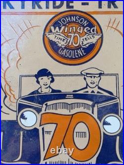 Vintage Johnson Gasoline Porcelain Sign Gives Wings To Your Car 12