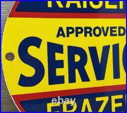 Vintage Kaiser Frazer Porcelain Dealership Sign Approved Service Gas Oil Auto