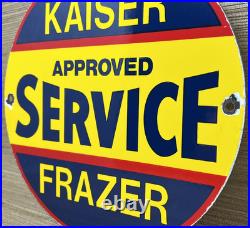 Vintage Kaiser Frazer Porcelain Dealership Sign Approved Service Gas Oil Auto