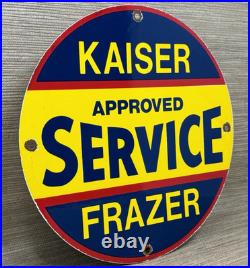 Vintage Kaiser Frazer Porcelain Dealership Sign Approved Service Gas Oil Auto