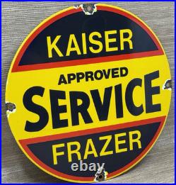 Vintage Kaiser Frazer Porcelain Dealership Sign Approved Service Gas Oil Auto