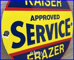 Vintage Kaiser Frazer Porcelain Dealership Sign Approved Service Gas Oil Auto