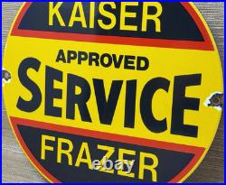 Vintage Kaiser Frazer Porcelain Dealership Sign Approved Service Gas Oil Auto