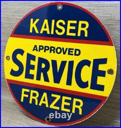 Vintage Kaiser Frazer Porcelain Dealership Sign Approved Service Gas Oil Auto