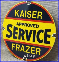 Vintage Kaiser Frazer Porcelain Dealership Sign Approved Service Gas Oil Auto