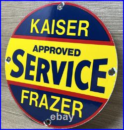 Vintage Kaiser Frazer Porcelain Dealership Sign Approved Service Gas Oil Auto