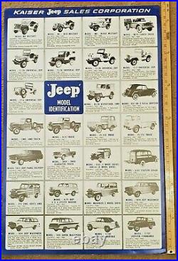 Vintage Kaiser Jeep Dealer Identification Poster Chart 1941-1968 Willys 34x22