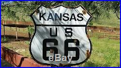 Vintage Kansas Route u. S. 66 Highway Motor Car porcelain road sign