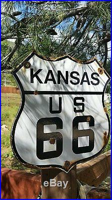 Vintage Kansas Route u. S. 66 Highway Motor Car porcelain road sign