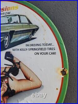 Vintage Kelly Tires Porcelain Sign Gas Station Oil Service Advertising Auto Part