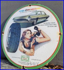 Vintage Kelly Tires Porcelain Sign Gas Station Oil Service Car Truck Auto Woman