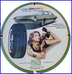 Vintage Kelly Tires Porcelain Sign Gas Station Oil Service Car Truck Auto Woman