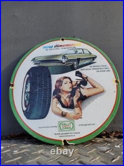 Vintage Kelly Tires Porcelain Sign Gas Station Oil Service Car Truck Auto Woman