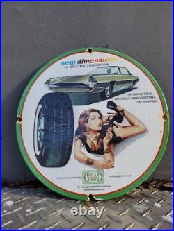 Vintage Kelly Tires Porcelain Sign Gas Station Oil Service Car Truck Auto Woman