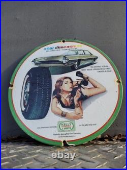 Vintage Kelly Tires Porcelain Sign Gas Station Oil Service Car Truck Auto Woman