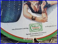 Vintage Kelly Tires Porcelain Sign Gas Station Oil Service Car Truck Auto Woman