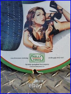 Vintage Kelly Tires Porcelain Sign Gas Station Oil Service Car Truck Auto Woman