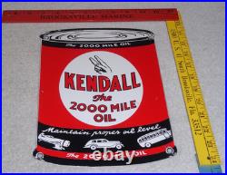 Vintage Kendall 2000 Mile Oil Peace Quart 11 Porcelain Metal Car, Gasoline Sign